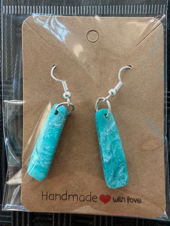 Hand Crafted Jewelry - Hand Crafted Turquoise Marble Drop Earrings